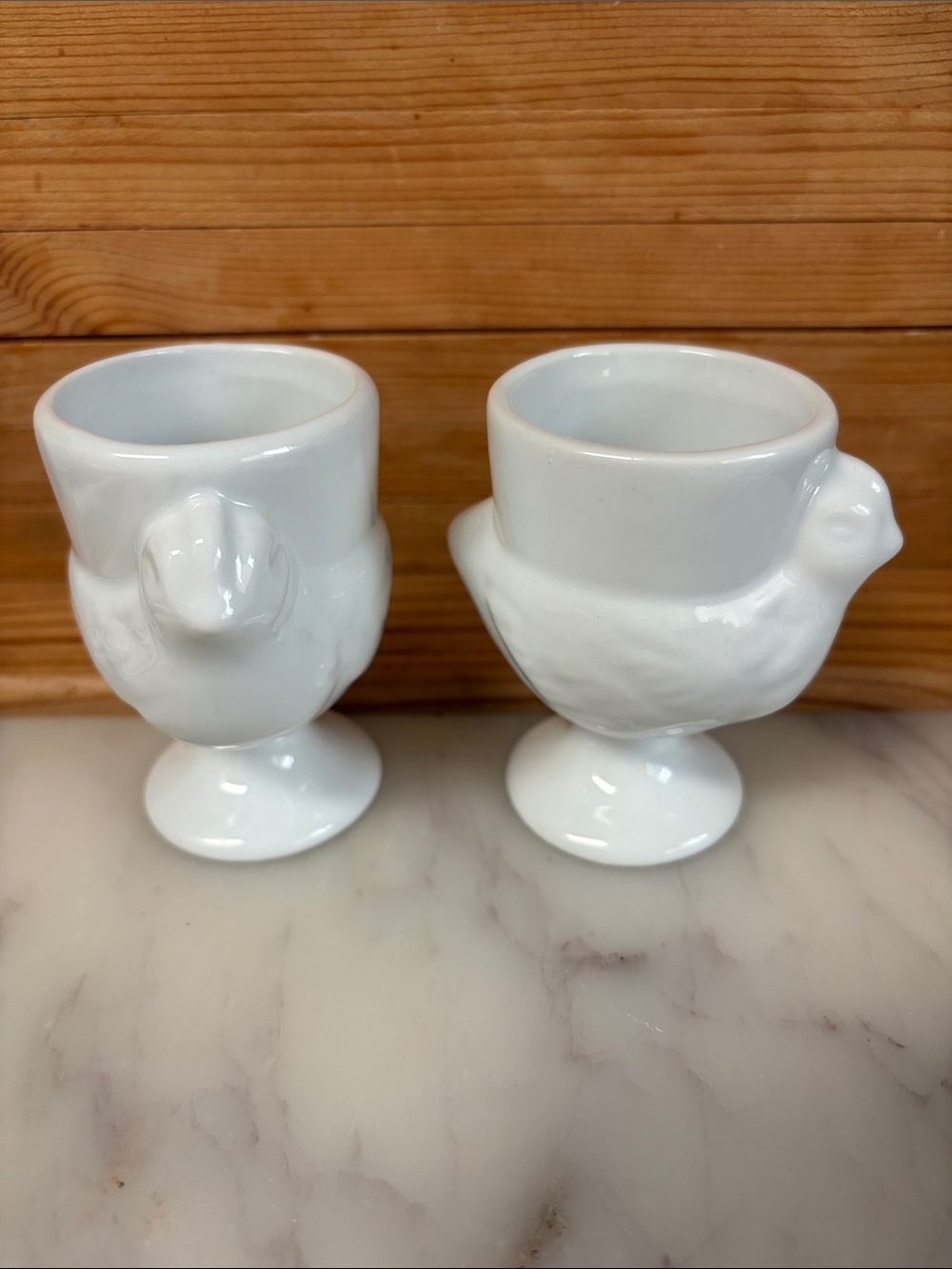 Cute White Ceramic Bird Egg Cups - Set of 2